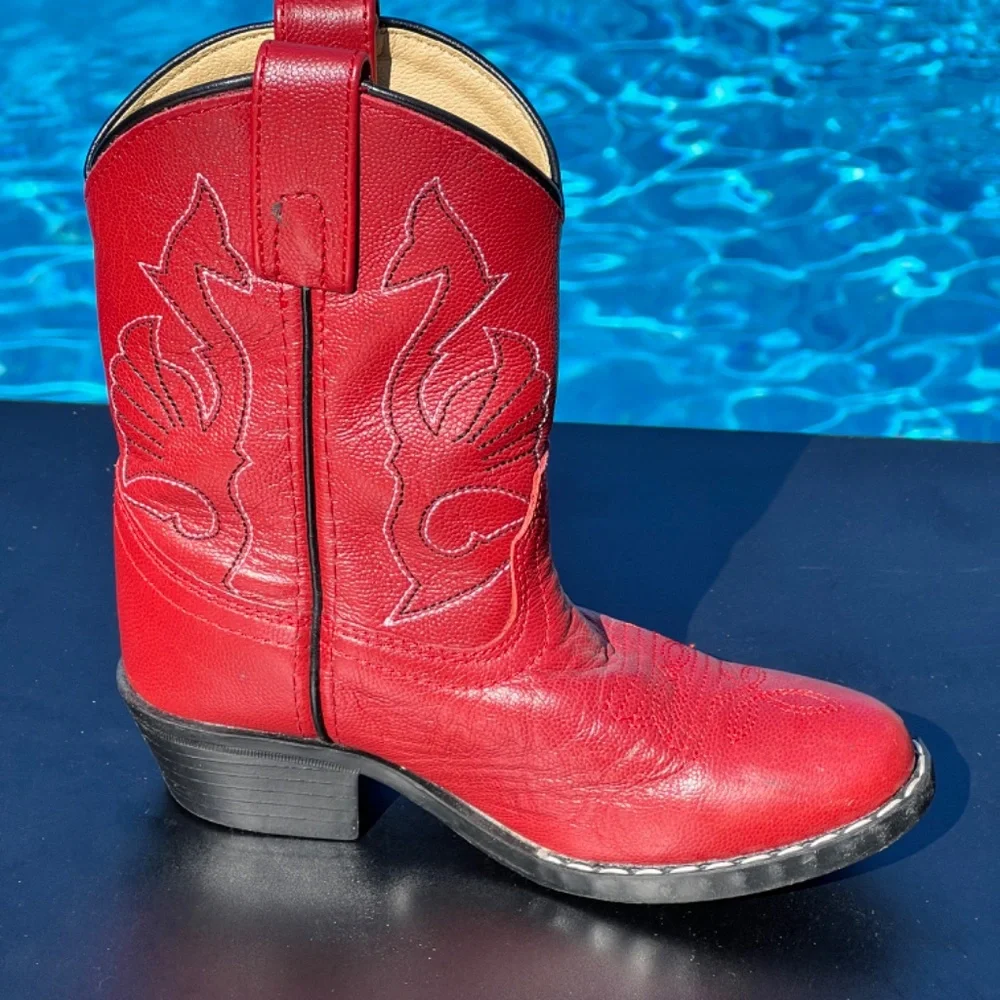 Masterson Boot Co. Kids Leather western Cowboy Boots Red Size 12 M Style RB2004C